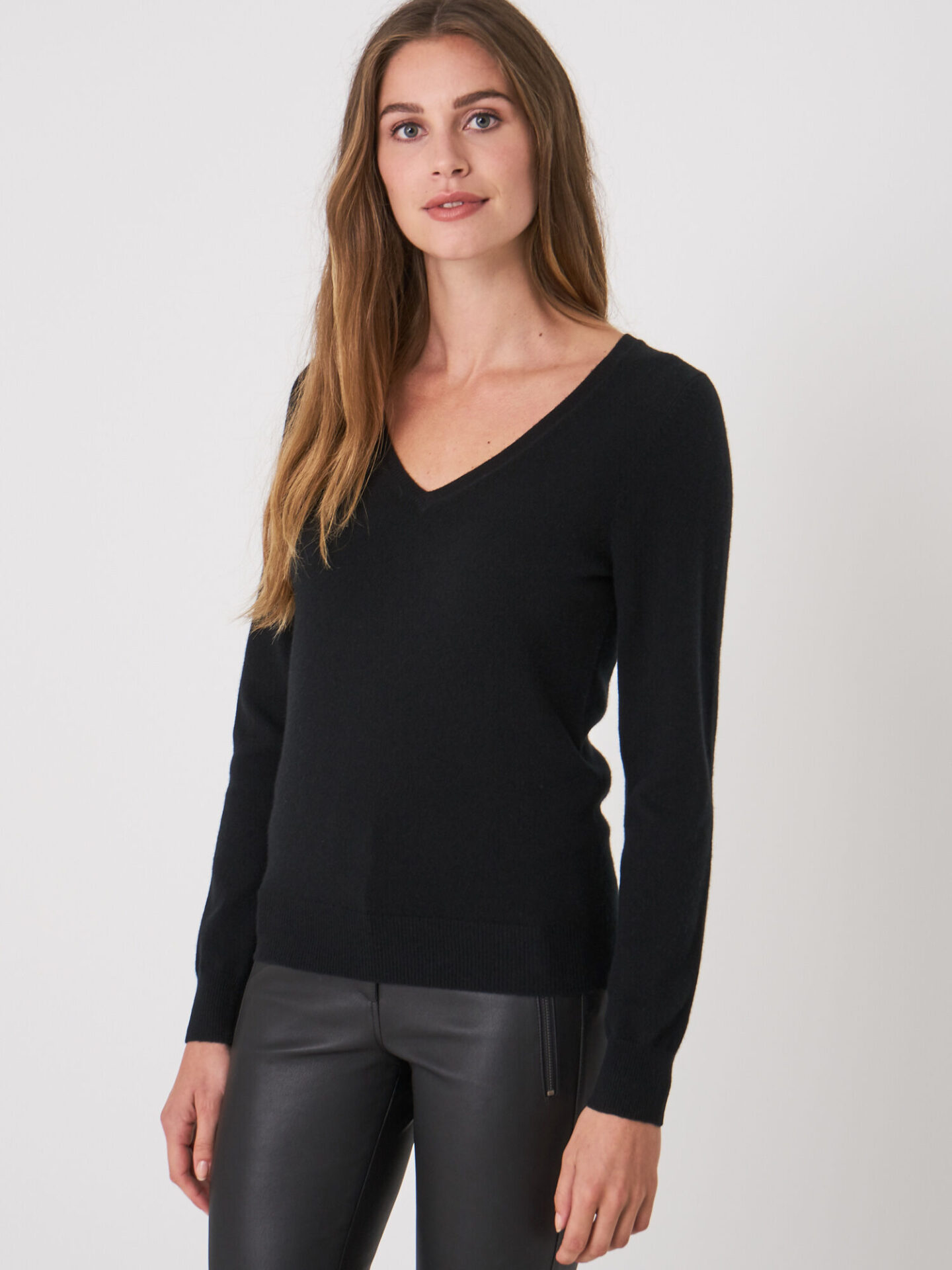 Basic organisch cashmere V-hals trui