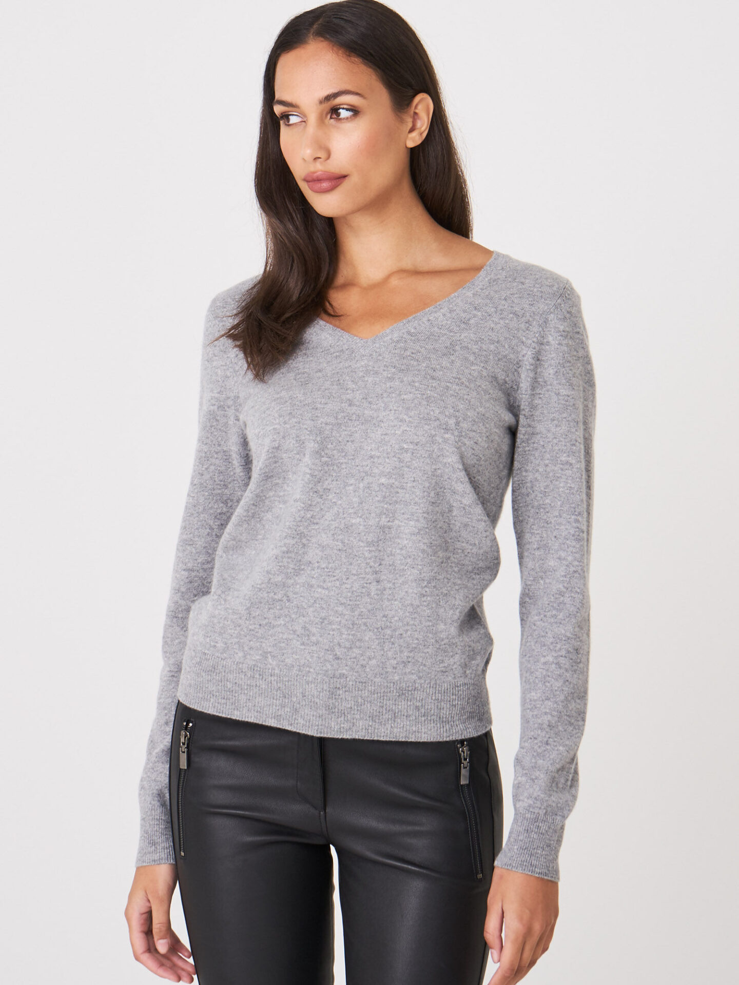 Basic organisch cashmere V-hals trui