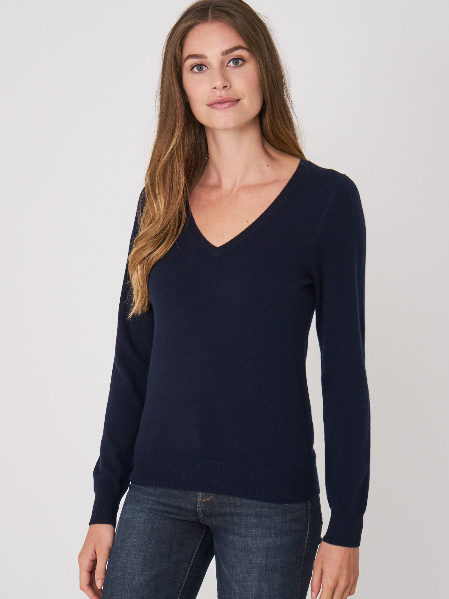 Basic organisch cashmere V-hals trui