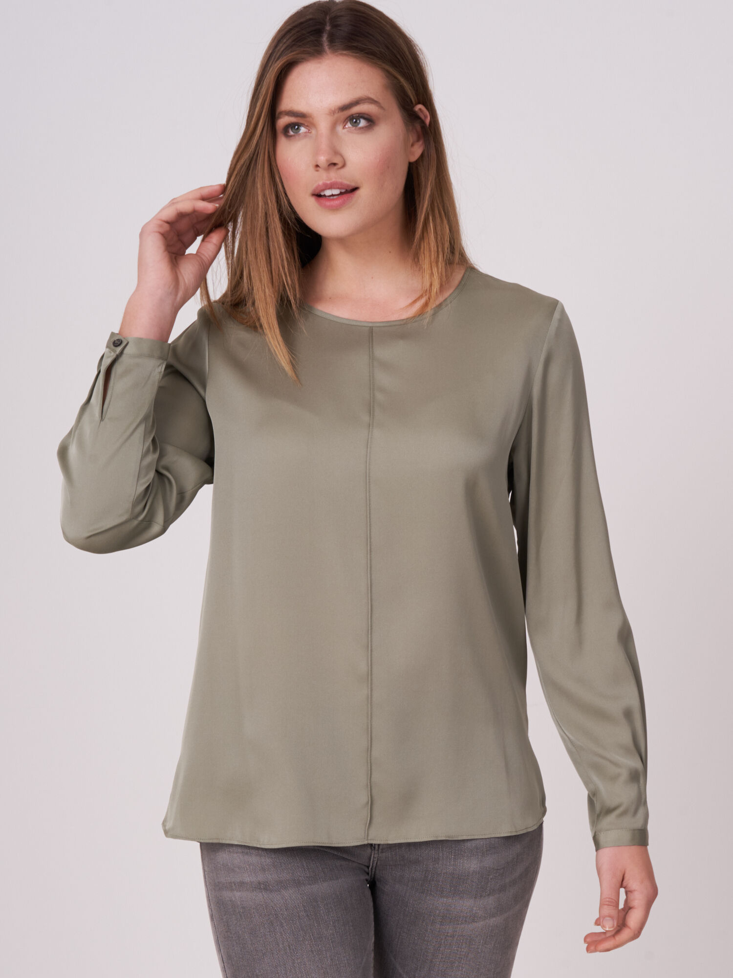 Blouse met boothals en strikbandje op de rug