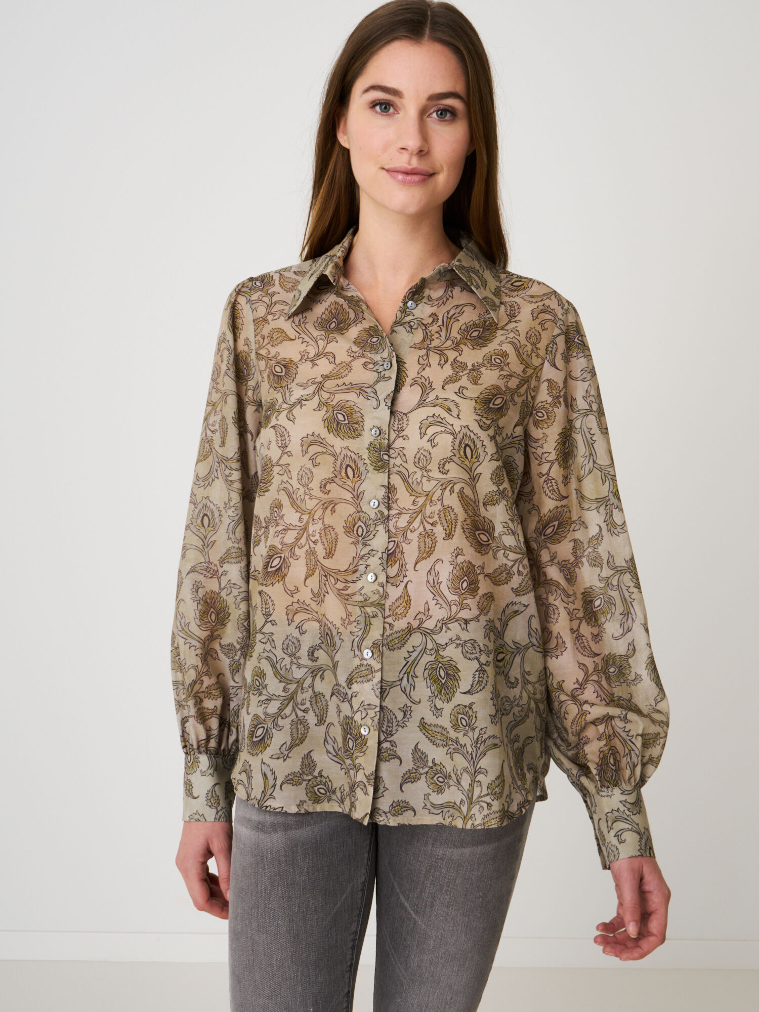 Blouse met lange pofmouwen en paisley print