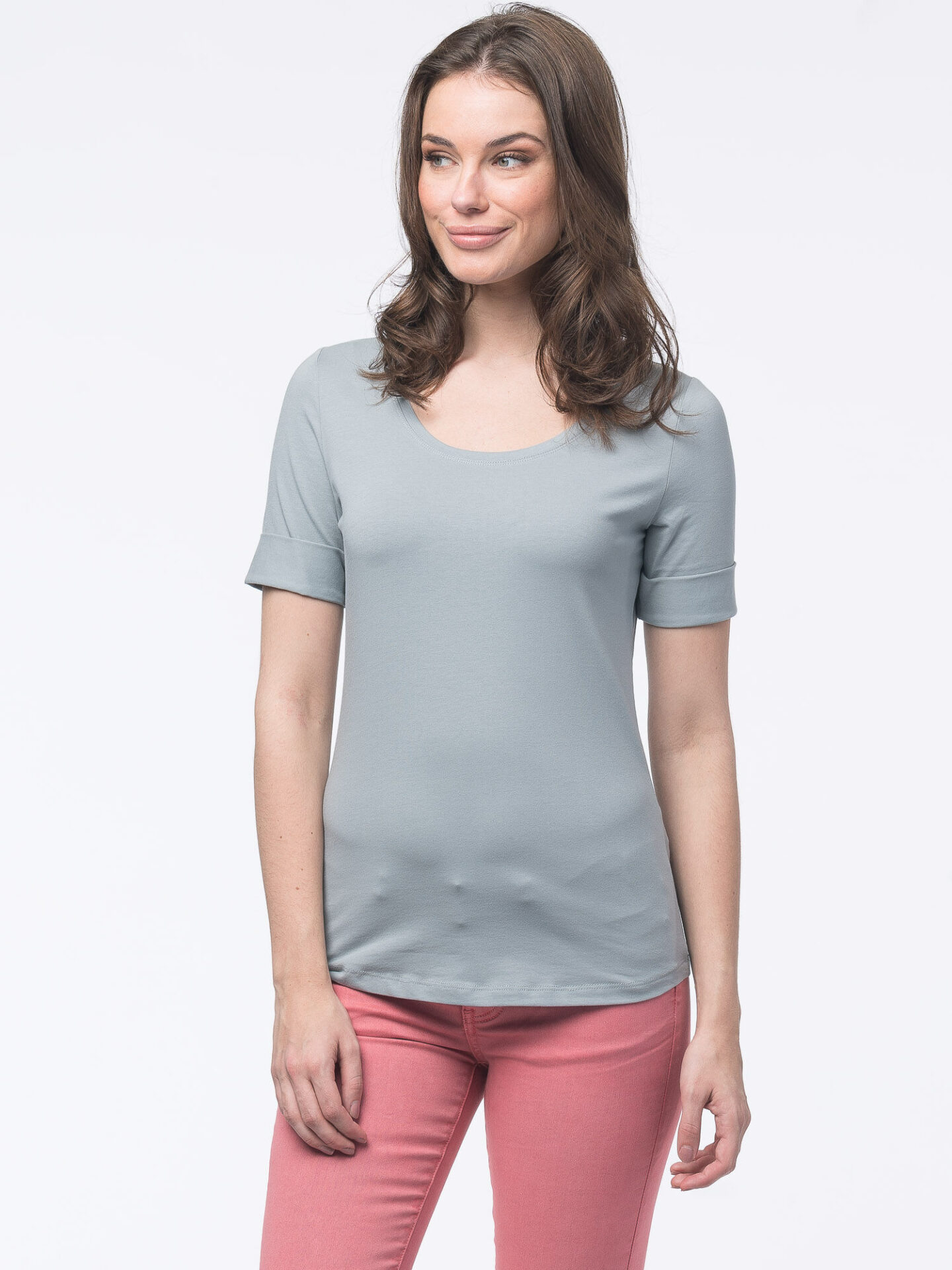 Dames T-shirt met opgerolde mouwen