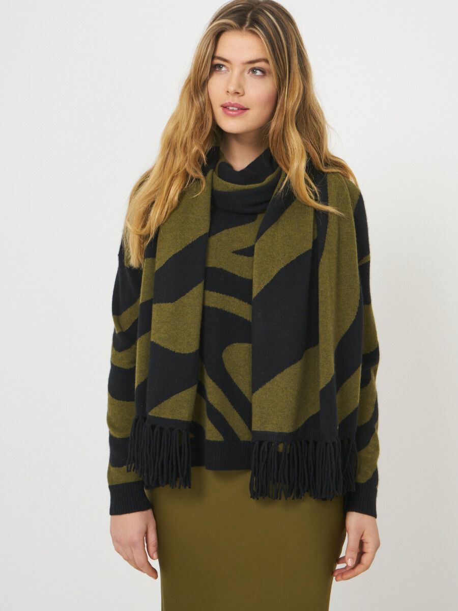 Intarsia cashmere sjaal met franjes