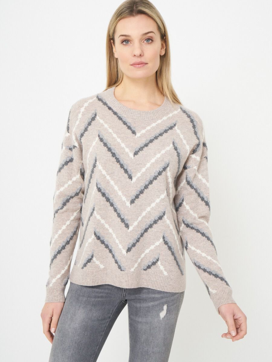 Intarsia gebreide trui met chevron strepen