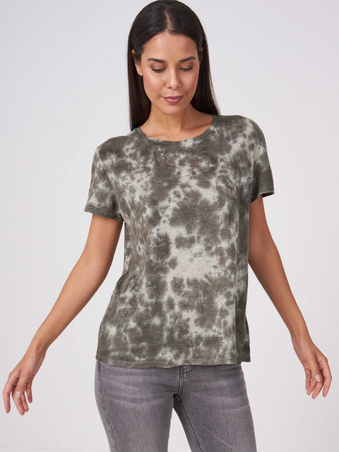 Linnen T-shirt met tie dye print