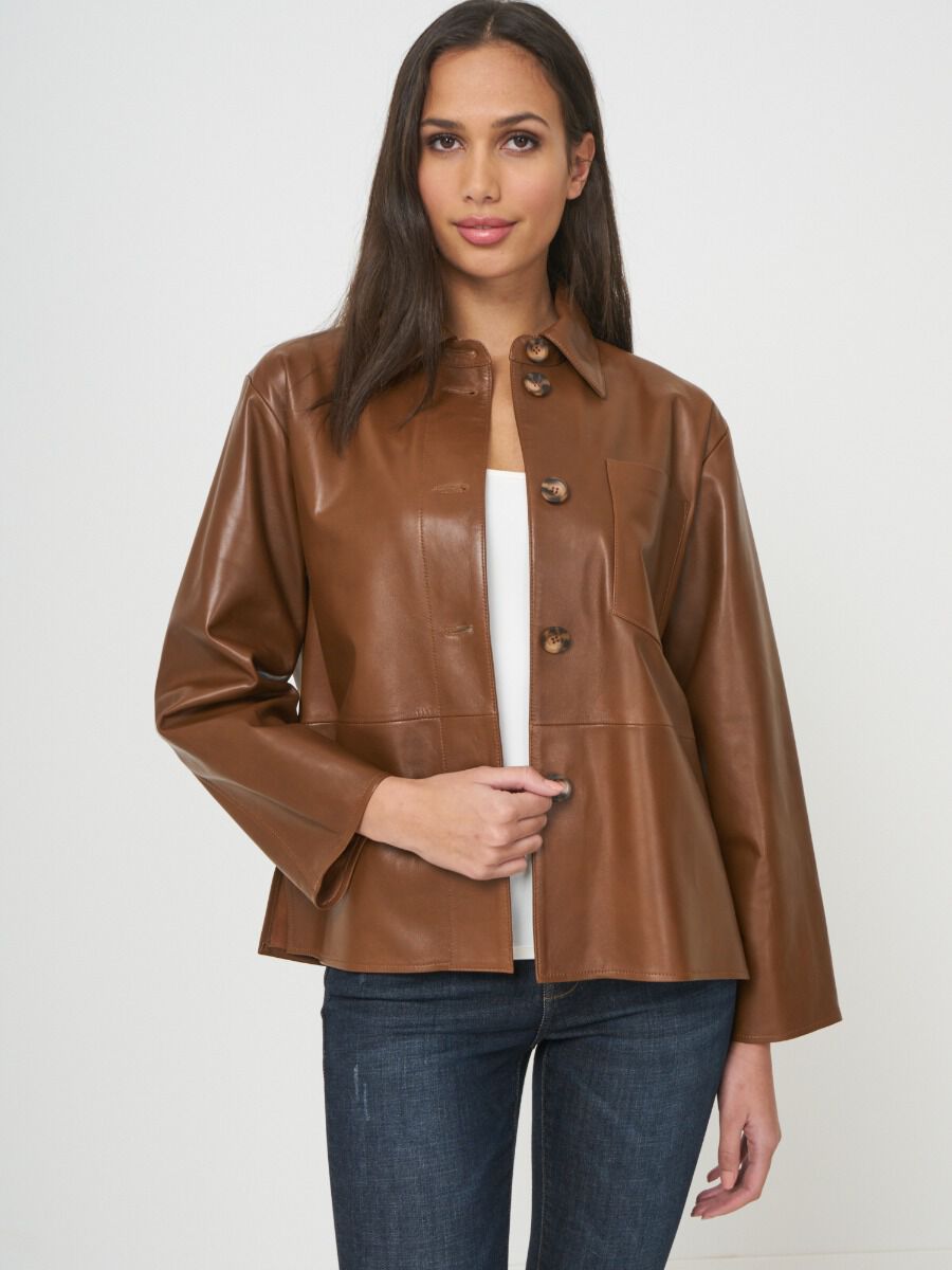 Loose fit leather shirt jacket