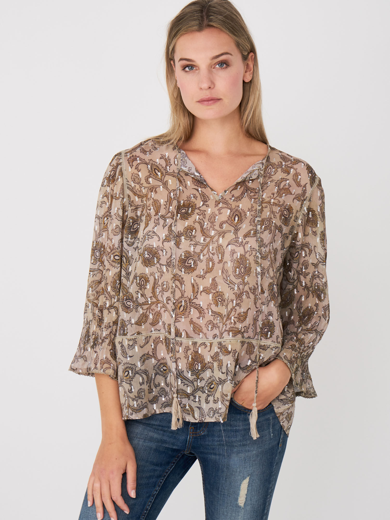 Paisley print blouse met halskoord en glitter details