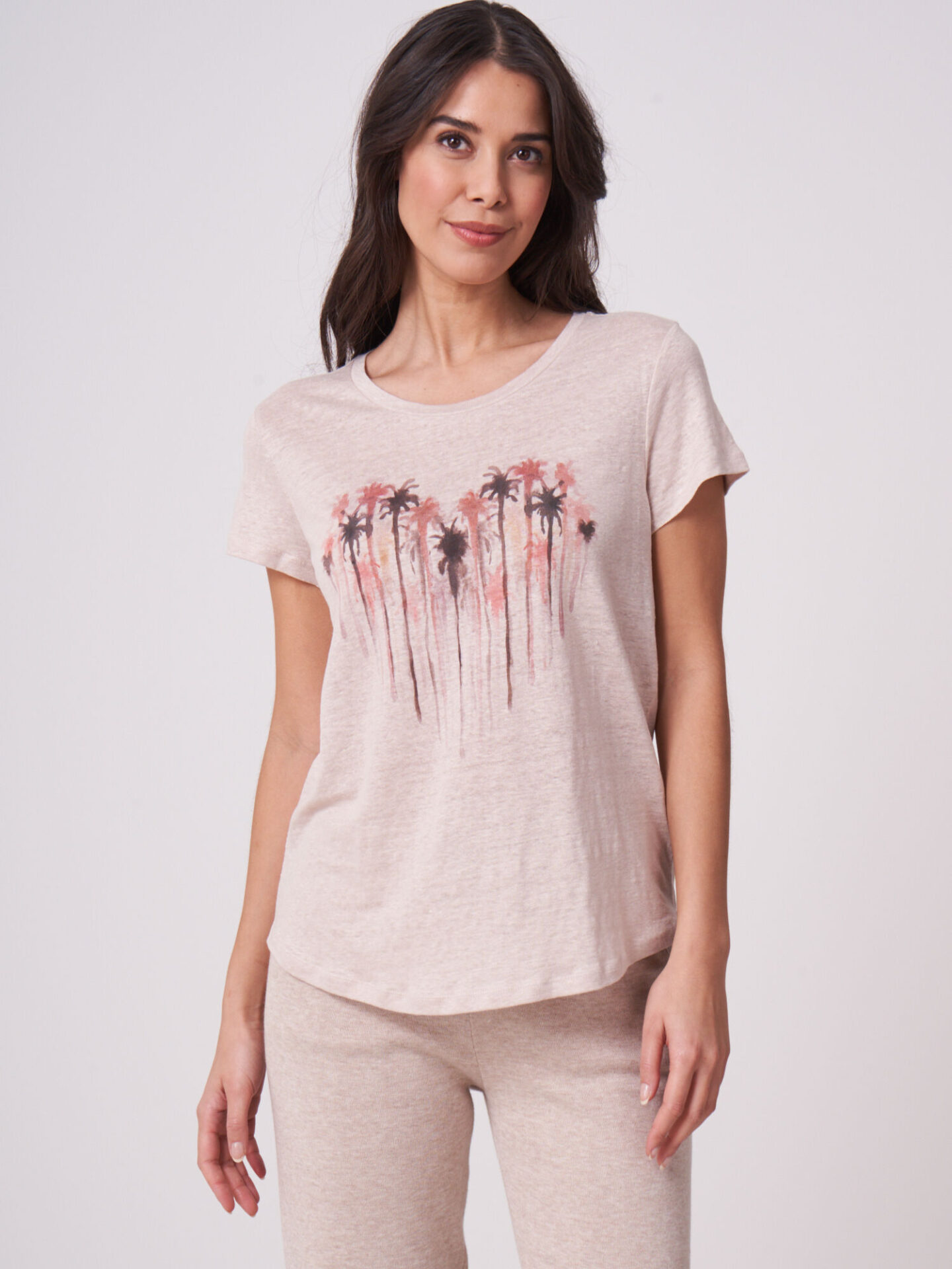 Puur linnen T-shirt met aquarel print