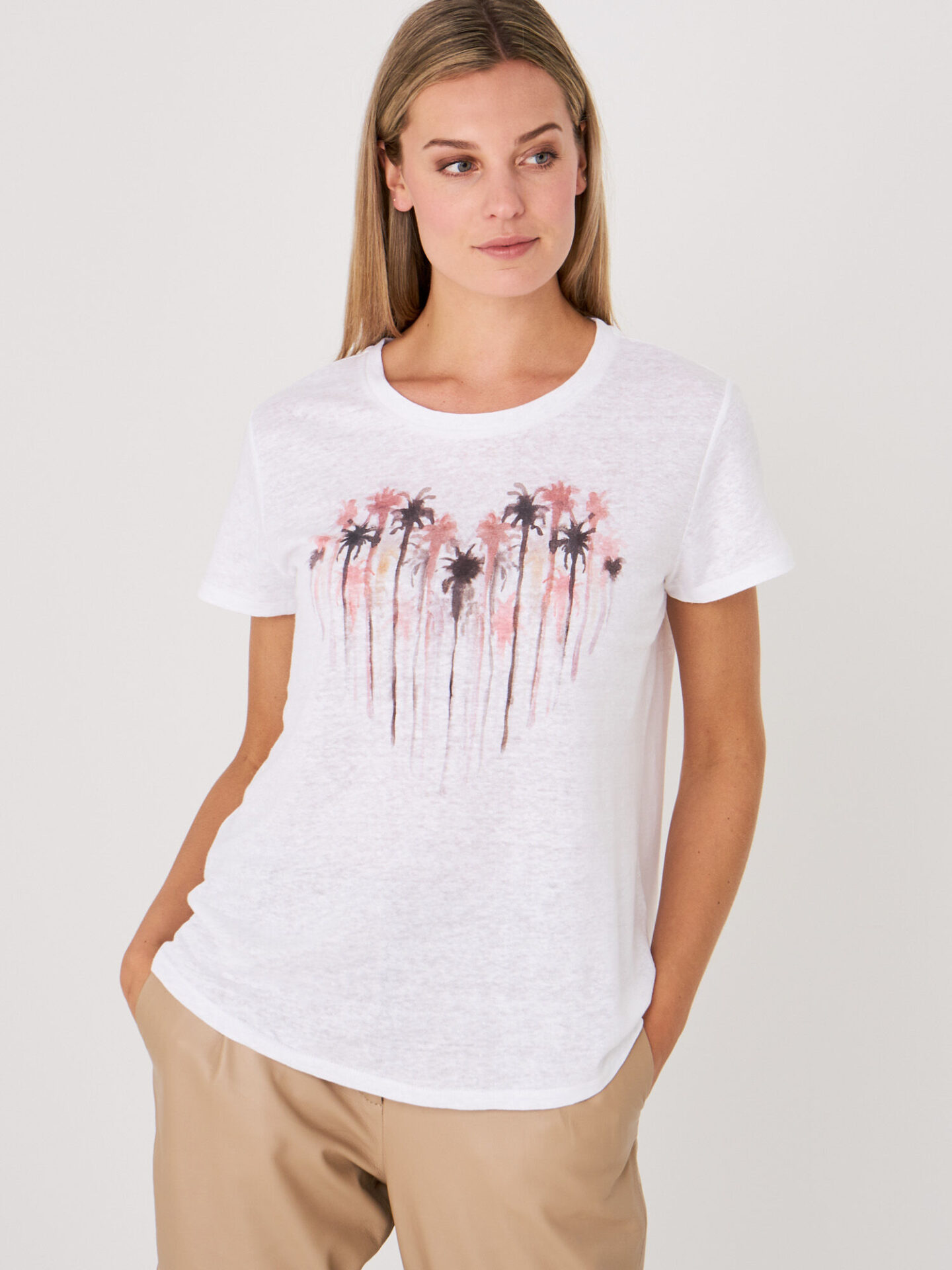 Puur linnen T-shirt met aquarel print