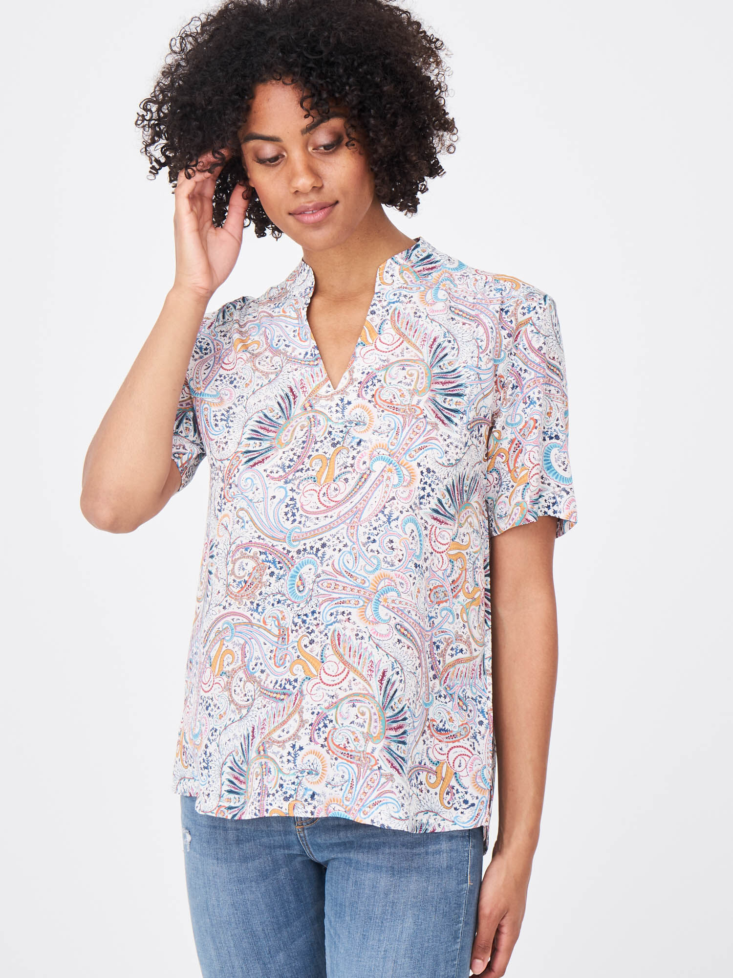 Zijden blouse met korte mouwen en fantasie-print